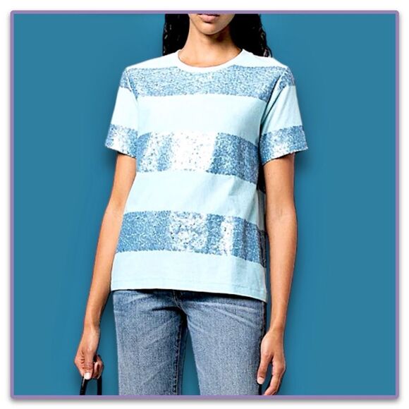 NWT Cynthia Rowley Striped Sequin Tee in Blue Combo - Picture 10 of 15